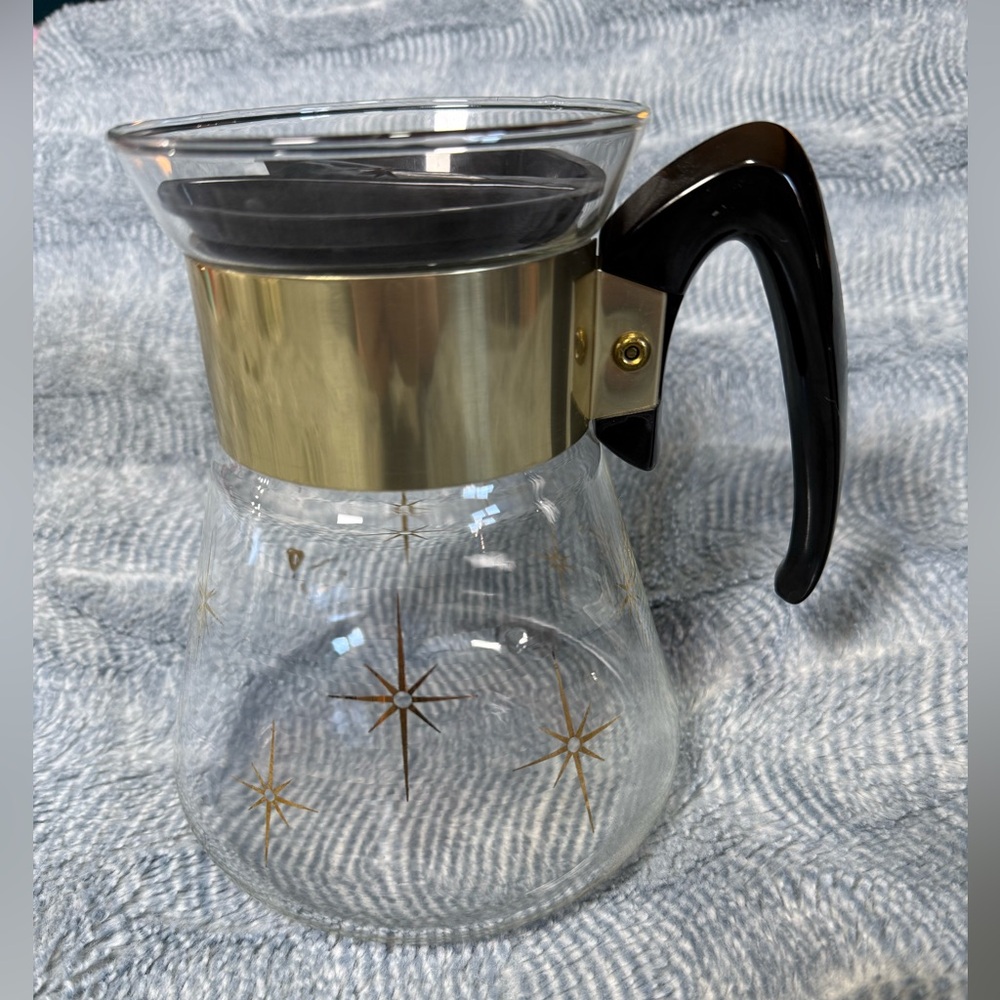 VTG MCM Corning Atomic Starburst Glass Coffee Carafe | Gold Star | 6-Cup